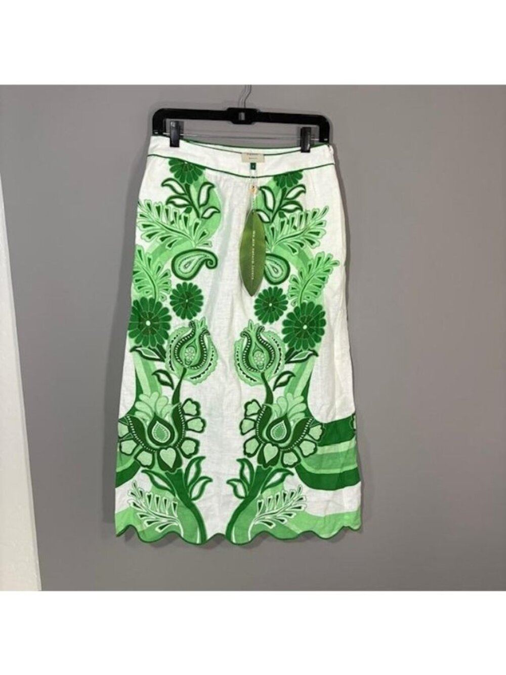 Farm Rio Skirt Womens Small Green Festival Tropical Floral Linen Midi A Line New